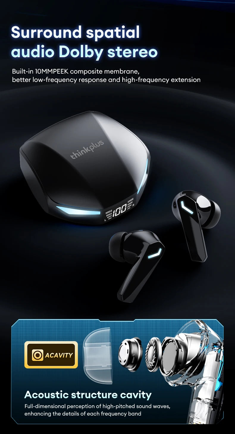 Lenovo XT53 TWS Bluetooth 5.4 Earphones HIFI Surround Sports Gaming Headset LED Power Display With In-Ear Design Headphones New
