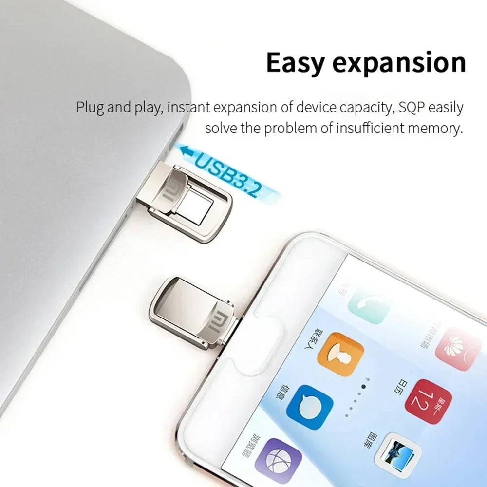 Xiaomi 2TB USB 3.2 Type-C Interface U Disk Metal Pendrive Mobile Phone Computer Mutual Transmission Flash Drive 1TB USB Memory