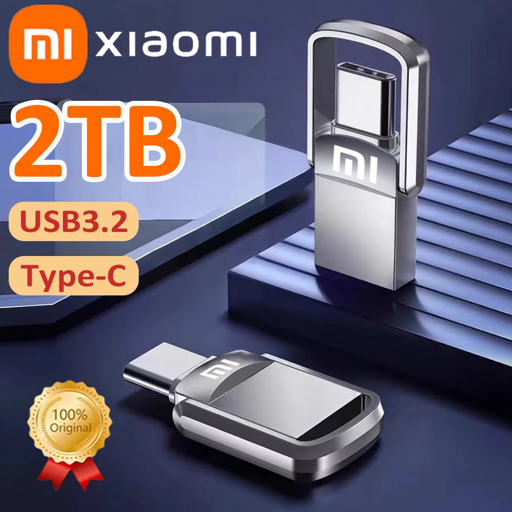 Xiaomi 2TB USB 3.2 Type-C Interface U Disk Metal Pendrive Mobile Phone Computer Mutual Transmission Flash Drive 1TB USB Memory