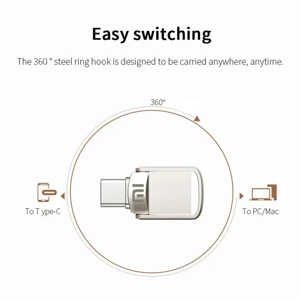 Xiaomi 2TB USB 3.2 Type-C Interface U Disk Metal Pendrive Mobile Phone Computer Mutual Transmission Flash Drive 1TB USB Memory