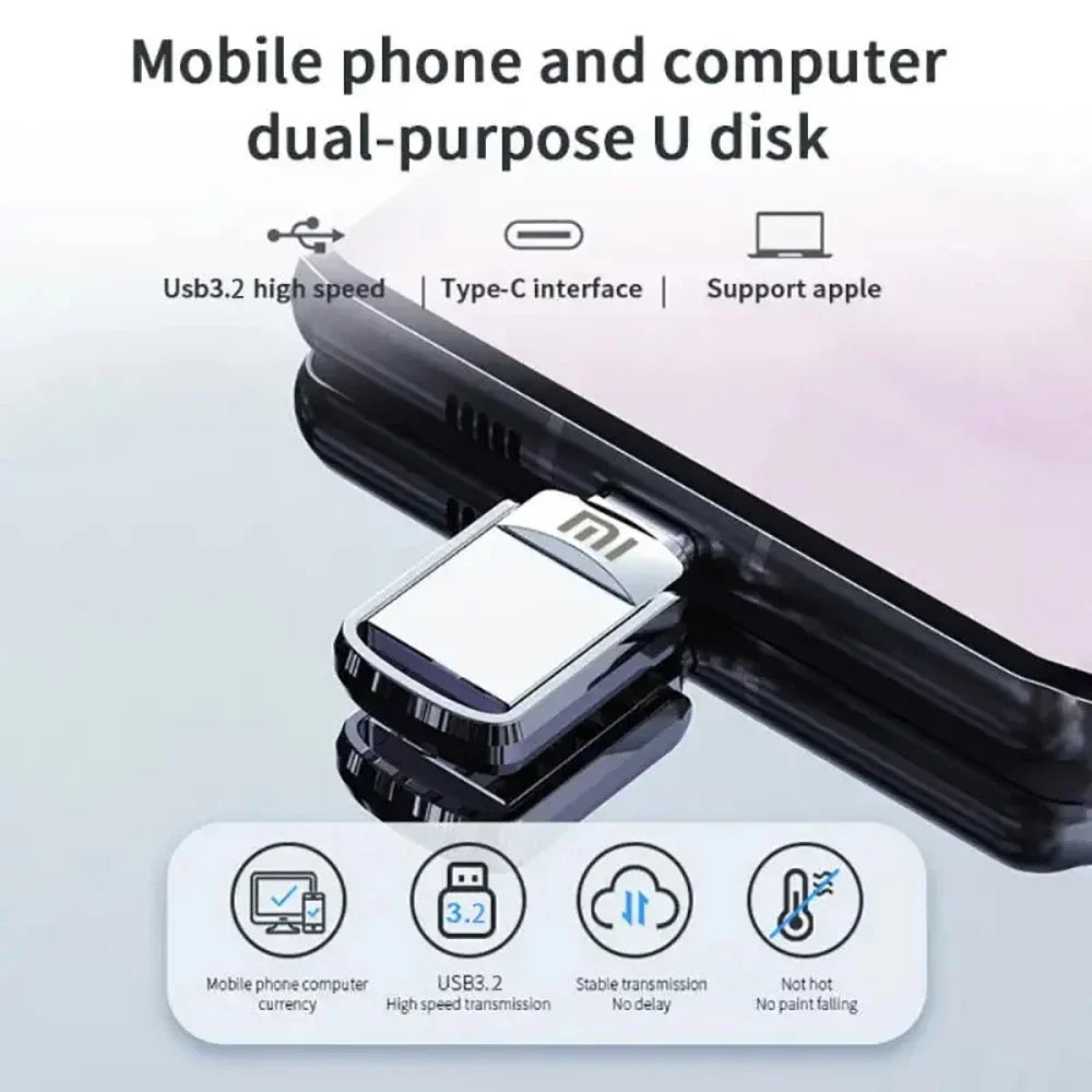 Xiaomi 2TB USB 3.2 Type-C Interface U Disk Metal Pendrive Mobile Phone Computer Mutual Transmission Flash Drive 1TB USB Memory
