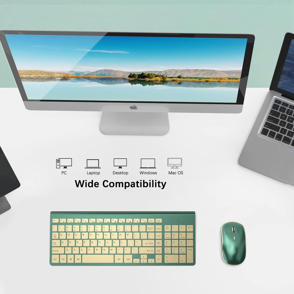 Wireless Keyboard and Mouse Combo,2.4G Compact and Quiet Wireless Keyboard,Ergonomic and Portable Design for Computer, Windows,Desktop, PC, Laptop-Cangling Green