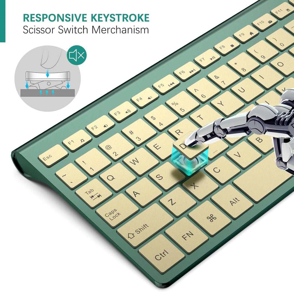 Wireless Keyboard and Mouse Combo,2.4G Compact and Quiet Wireless Keyboard,Ergonomic and Portable Design for Computer, Windows,Desktop, PC, Laptop-Cangling Green